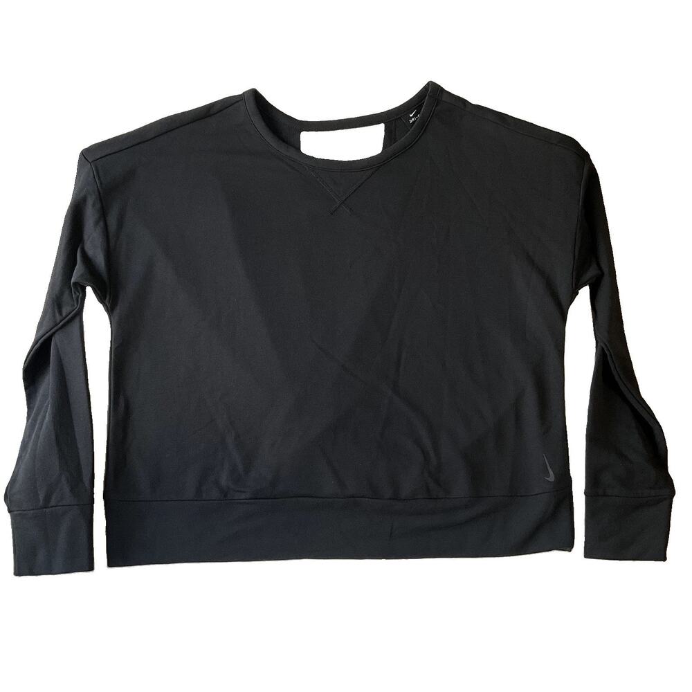 Nike Women Sweatshirt L Black Dri-Fit Activewear Logo Long Sleeve Lightweight